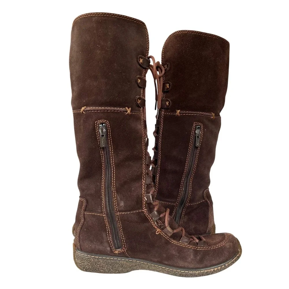 Timberland Moorland Hollace Tall Suede‎ Fur Lined Boots Sz 7.5 Y2K Whimsigoth - Picture 3 of 8